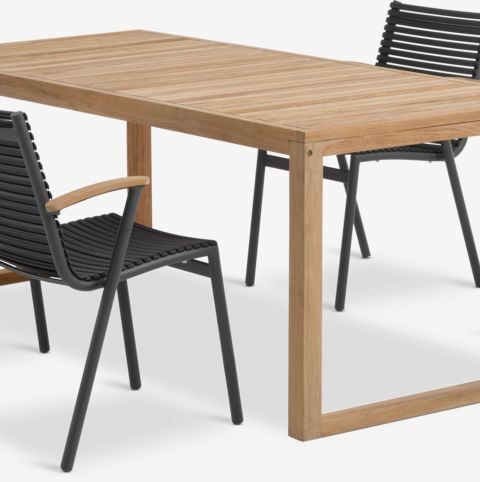 EBBESKOV L196 Table Teck + 4 SADBJERG Chaises Empilables