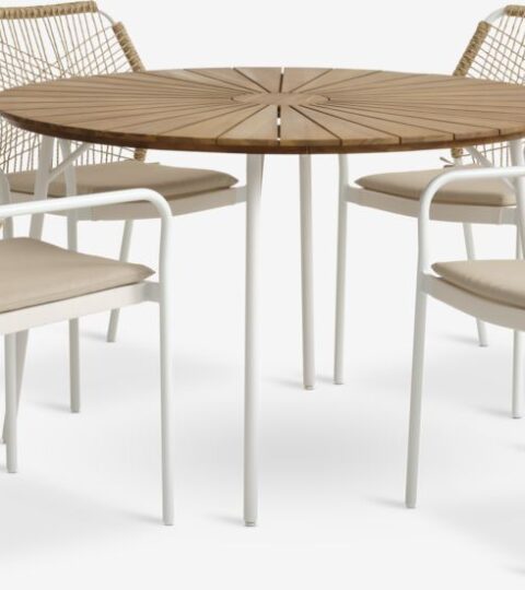 BASTRUP Ø120 Table Blanc + 4 FASTRUP Chaises Empilables B.