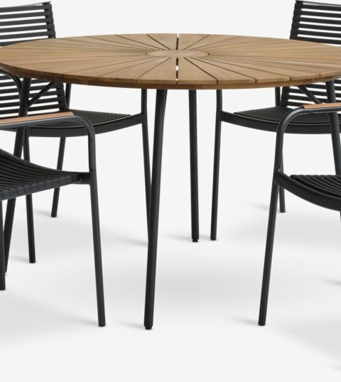 BASTRUP Ø120 Table Naturel/noir + 4 NABE Chaises Noir