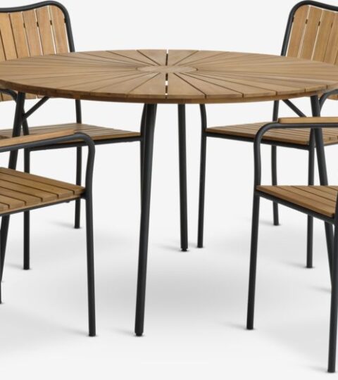 BASTRUP Ø120 Table + 4 BASTRUP Chaises Empilables Noir