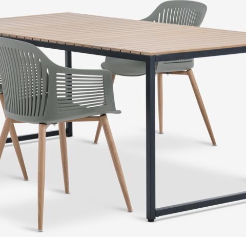 DAGSVAD L190 Table Naturel + 4 VANTORE Chaises Olive