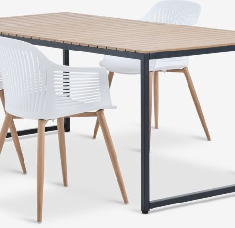 DAGSVAD L190 Table Naturel + 4 VANTORE Chaises Blanc